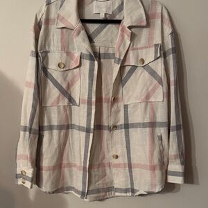 Ashley By 26 International Plaid Utility Jacket in Cream, Pink, and Gray
